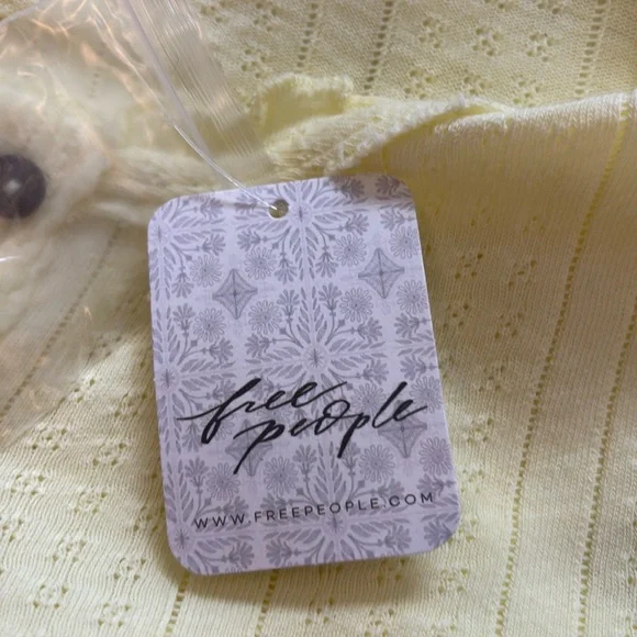Free People/We the Free Penny Pointelle Cardi in Tender Yellow Size L. NWT Tees - Long Sleeve
